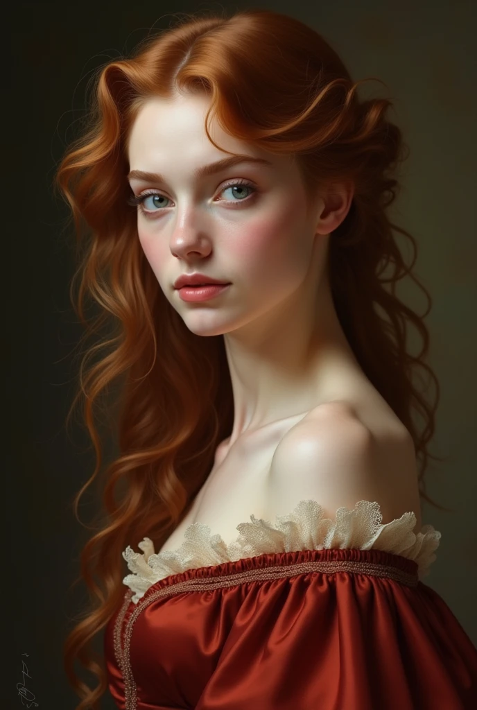 pale skin muscular redhead 18 year old girl huge breasts in the style of William-Adolphe Bouguereau