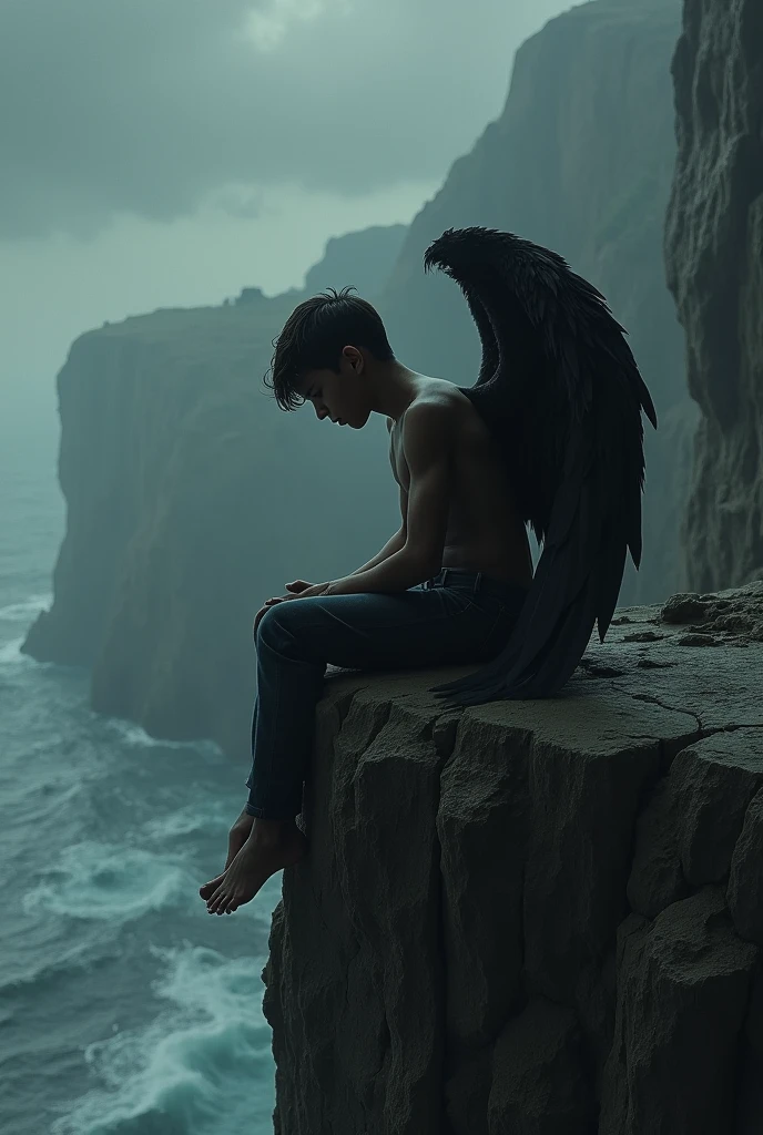 Black haired real man ain varba sad winged on a bed