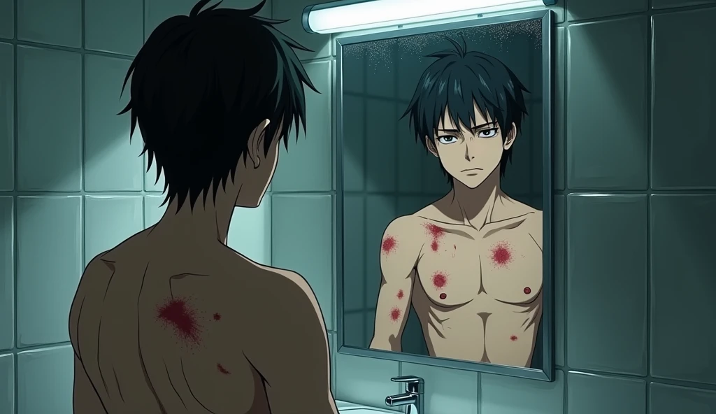 (1boy, two-tone hair, medium hair, multicolored eyes, tongue out, angry) (digital) (, in detailed vehicle interior, (cum, bathtub, vietnamese dresest quality, cumbath,