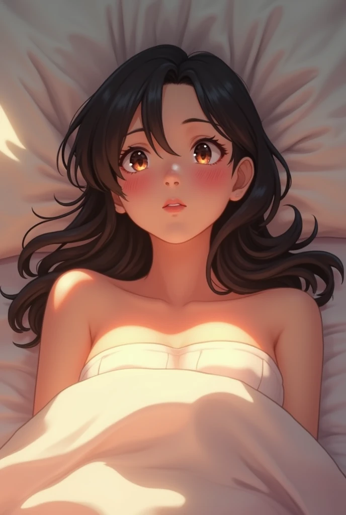 Anime girl laying in bed naked