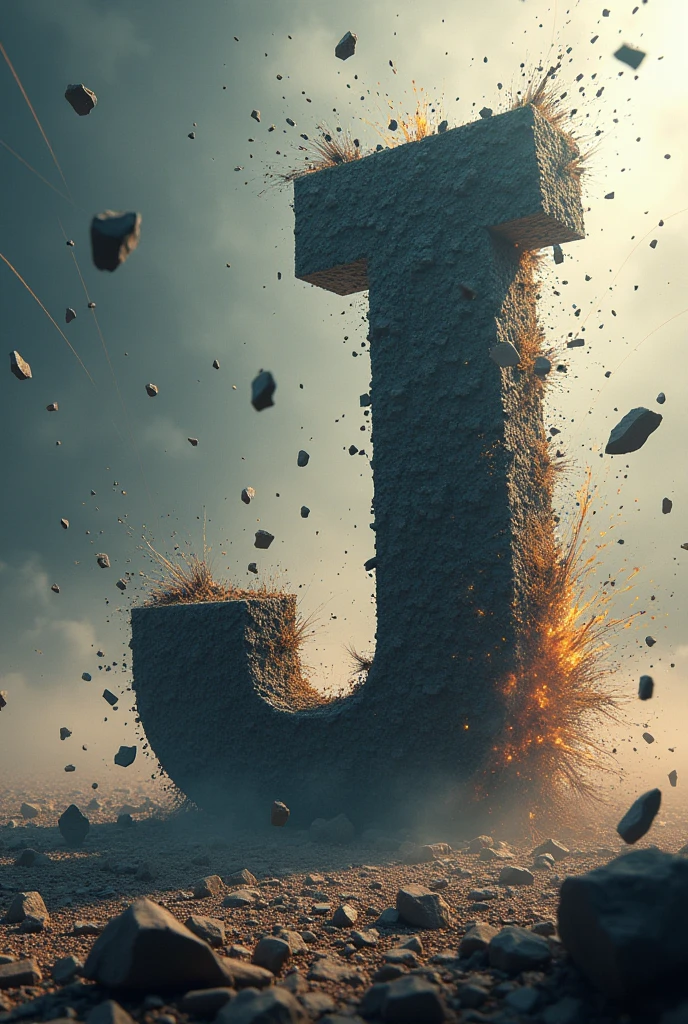 A letter J being destroyed and a letter C - SeaArt AI