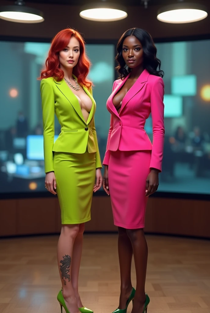 (masterpiece), best quality, expressive eyes, perfect face, (city background), (walking), (miss sara bellum), (Jennifer Lopez face, red hair, red suit jacket, red skirt, black waist belt, red heels, red lips),