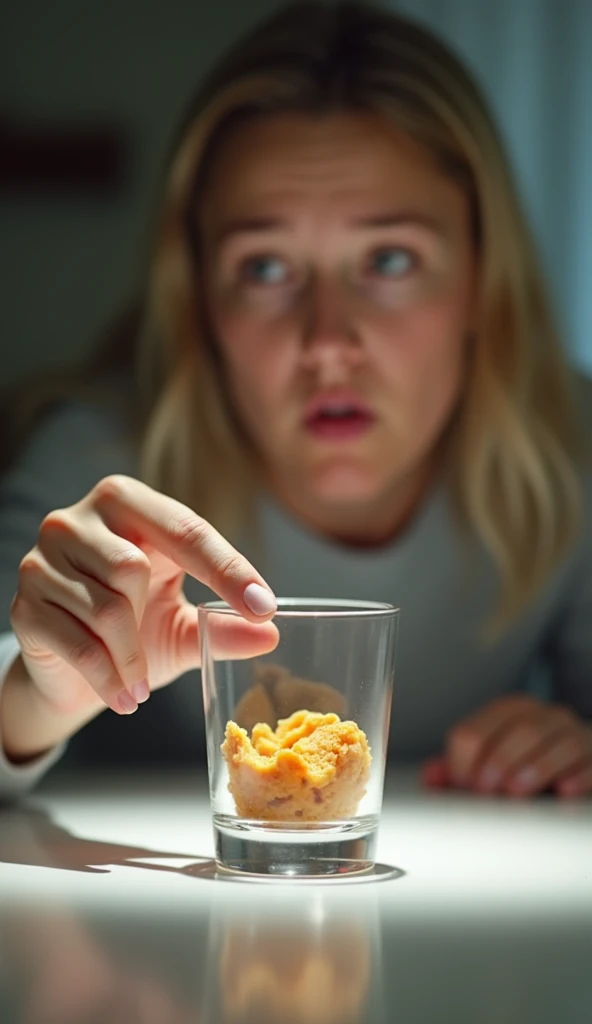 cute 12 year old dark blonde girl using telekinesis angrily levitates egg white and yolk in air over kitchen table at home very realistic sci-fi cool tones
