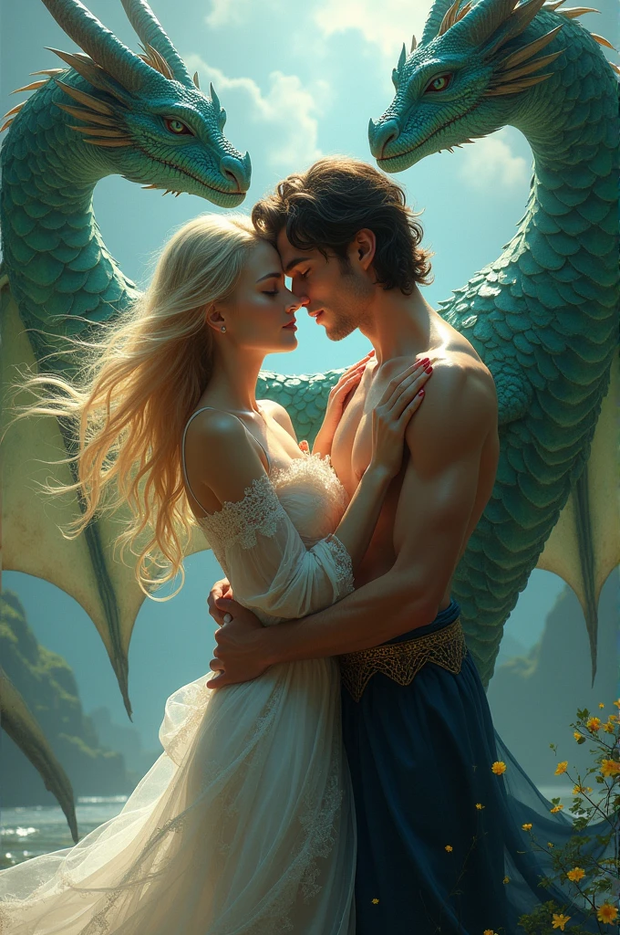 a man dragon kissing an angel