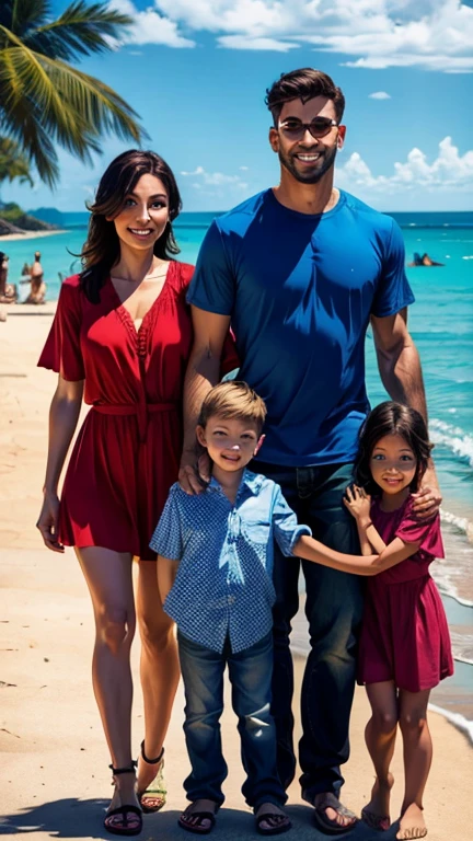 mom and son in the beach , Lucy Pinder topless seduciendo y montando a hijo de siete años en la playa,exposed mom,, 25-year-old woman, canela skin, large breasts, one-strap and very short blue floral dress showing black lace panties, no bra, standing a bar