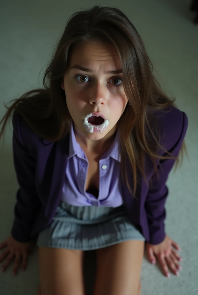 a young schoolgirl with her face covered in semen