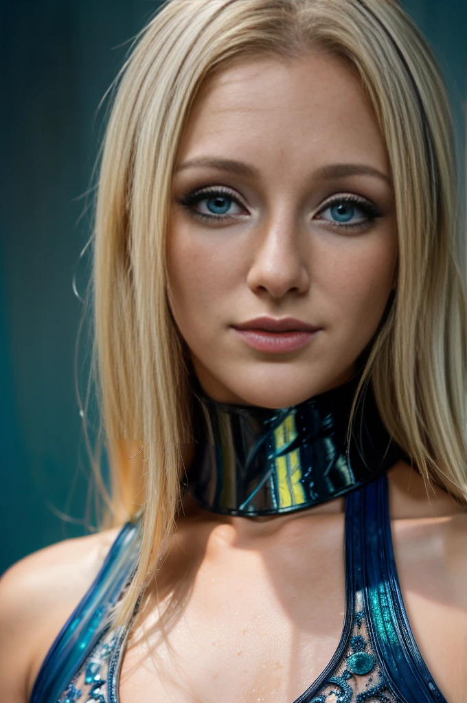Ultimate super sexy cyborg, Long Blond Hair, Big blue eyes, Good Style, Revealing clothes, figure with a weapon in hand, Drone private car with a futuristic city background, Viewers who are aware of their gaze, cyber super photo hawk quality, 8K,