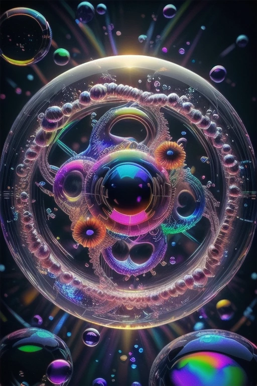 A close up of beautiful bubbles floating on top of each other, LSD, DMT imagery. GlowingNightmare, smile, neon colors, glowing, GlowingRunes_pink, GlowingRunes_green, GlowingRunes_paleblue, psychedelic droplets of water, abstract liquid, and intricate rainbow art. octane render, black 3d fluid simulation,  ethereal bubbles, swirling liquids, and highly detailed, octane render, reflective rainbow bubbles, twisted colors inside of glass spheres, Psilocybin Dream inside an amazing image of light emerging from colors in a shimmering glass morphing out of colors, bright neon and fluorescent colors,very bright, vibrant colors, perfectly formed and symmetrical reflective bubbles and spheres, attention to detail with these beautiful bubbles and spheres, Extreme Hallucinations in a gorgeous piece of  psychedelic digital artwork, Stunning, pixel art, tripped out colors, 4d mandelbulb psychedelics, glass like psychedelic landscape, intricate rainbow environment, psychedelic underwater brightness and glow with neon colors, glowing colors twist inside of translucent glass spheres and bubbles with light and color reflecting off of both in bright fluorescent colors, psychedelic trip, fluorescent and neon aesthetic, psychedelic vibrant colors, bright psychedelic paint splattered backgrounds,swirling spirals and vortex, bright vibrant colors popping out from 3d glass spheres, Rotational Symmetry, Pixel Assets, Portrait photography, Surrealism, Photorealistic, Hyperdetailed, Glass Morphism, Digital Art, Sparkle, Optical Illusion, Glowing Light, Reflective Light, Overexposure, Backlighting, Depth Of Field, Spheres and bubbles show perfect Symmetry, UHD, High Details, High Quality, Super Detailed, Full Focus, Awe inspiring, Shockingly unique wallpaper art, Breathtaking, Indescribably Beautiful, Heaven sent images, Best Quality, Award Winning, Masterpiece. psychedelic droplets of water, abstract liquid, and intricate rainbow art. octane render, black 3d fluid simulation,  