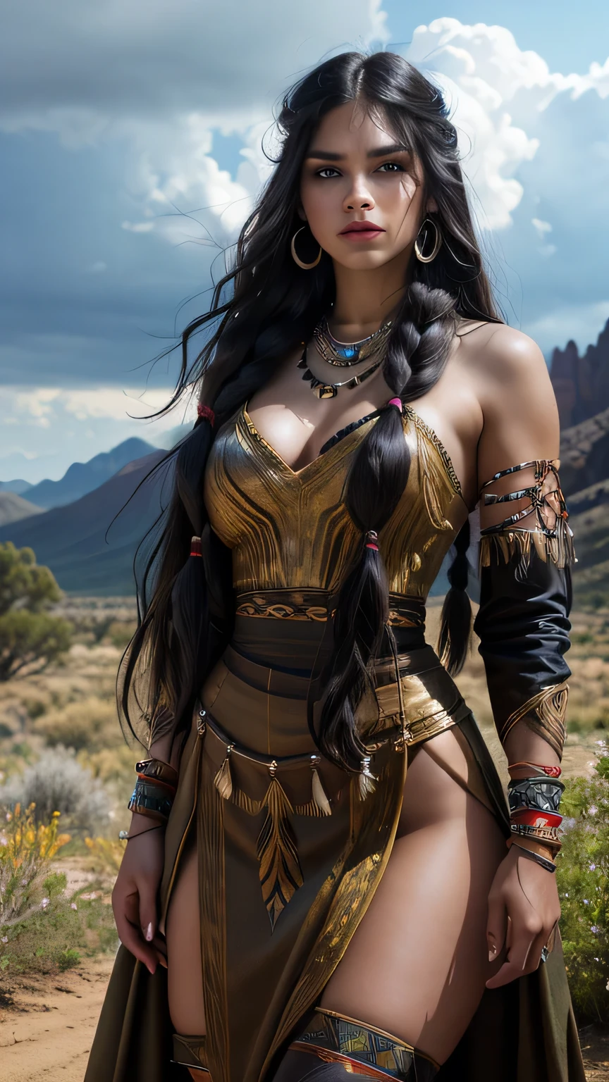 Ariana Grande nativa americana,(India salvaje native American:1.4), adulto, labios llenos, grandes ojos claros, ojos azul claro, ((pelo rubio:1)), (cabello ondulado largo trenzado nativo indio: 1.2), (female nativo americano:1.4) ,(plumas de indio native :1.4), (Detalles de la cara: 1.5, ojos azules brillantes, hermoso rostro, ojos bonitos, revestimiento del iris, labios delgados: 1.5, delgado, pale and sharp eyebrows, largo, dark eyelashes, double tabs),(manos perfectas detailed : 1.4 ) , (fondo bosque hojas grandes :1.4), (nativo americano V2.1), (nativo americano:1.4), (fondo desierto casa nativo americano:1.4), (dynamic cowboy pose),(( hermosa guerrera india americana:1.4), (hermosa guerrera india americana: V2.1)) , (colores brillantes), (fondo piedras grandes:1.4 ), (fondo pradera :1.4), (cayendo lluvia nublado:1.4), (great grassland autumn :1.4), (vestidor nativo americano:1.4), (mostrando panties:1.4), (realistic V2.1), (perfect anatomy), detailed face, detailed eyes, detailed hands, elf girl, hands to the body