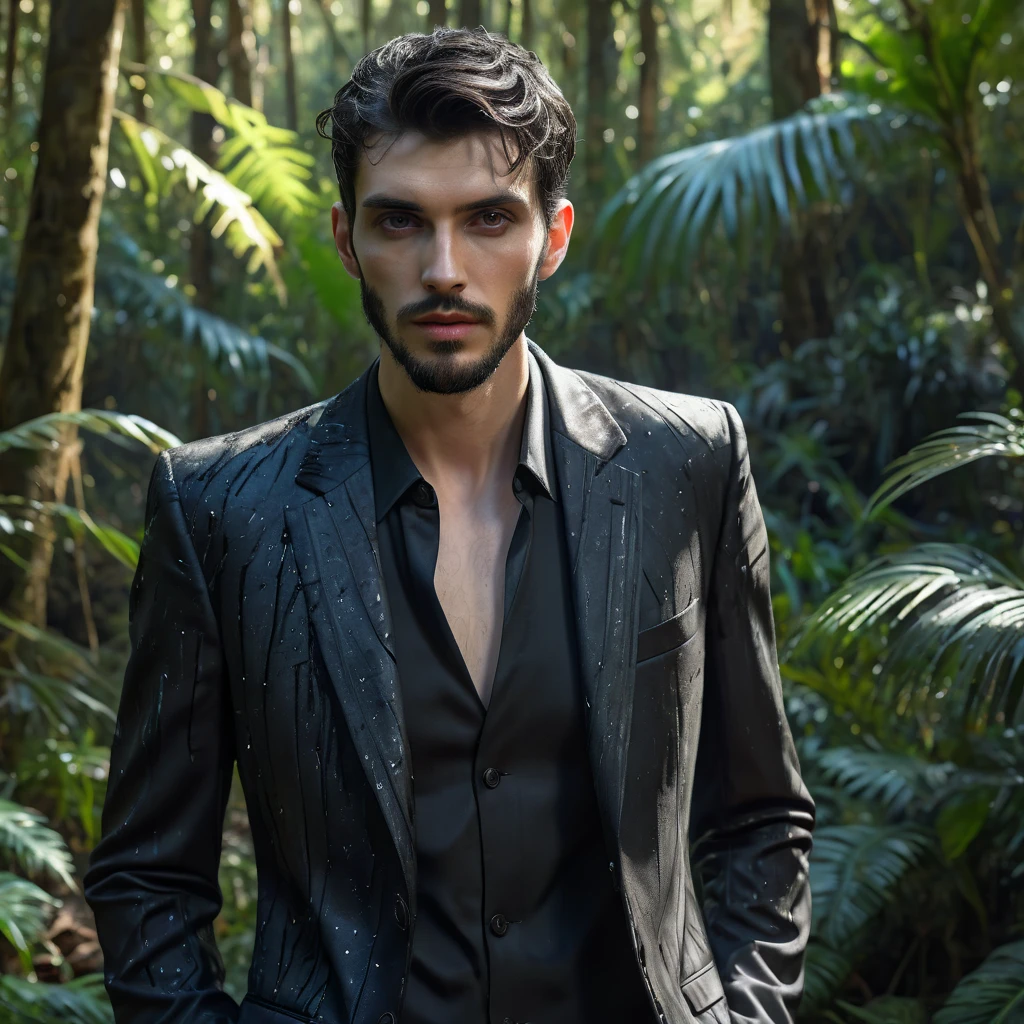 Mago, corpo inteiro, coires frias, em um bosque, jovem