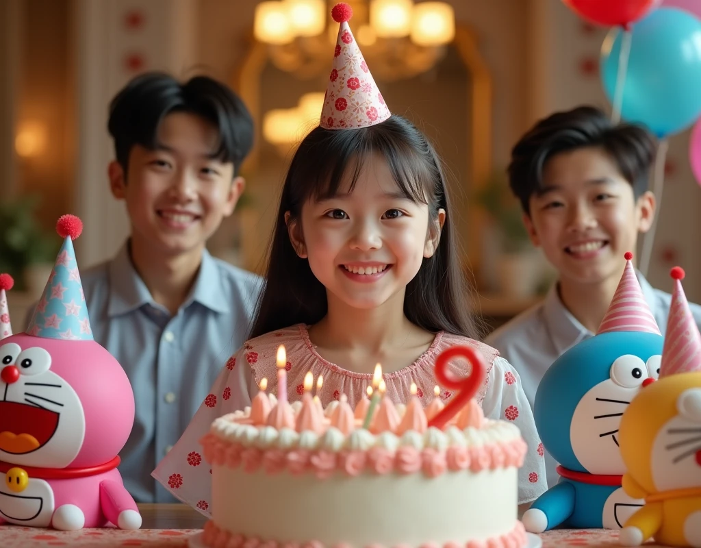 They were two children standing at a table，holding a cake, still from live action movie, live-action movie scenes, eating a cake, Wearing ancient Chinese clothes, Traditional Chinese clothing, with acient chinese clothes, Cai Xukun, shot on canon eos r 5, shot on a Canon EOS R5, Shot on Sony A 7 III, film promotional image