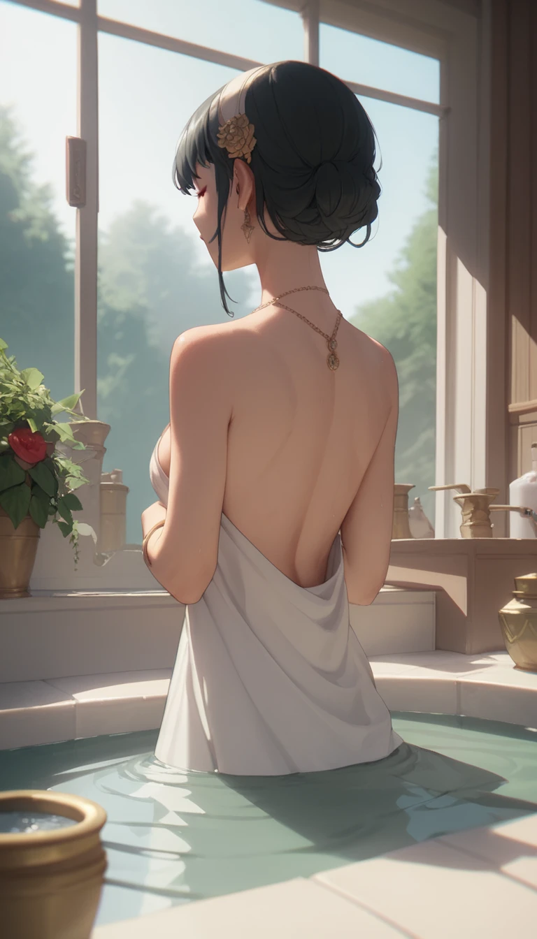 Femme nue sous sa douche, View of the outside of the bath