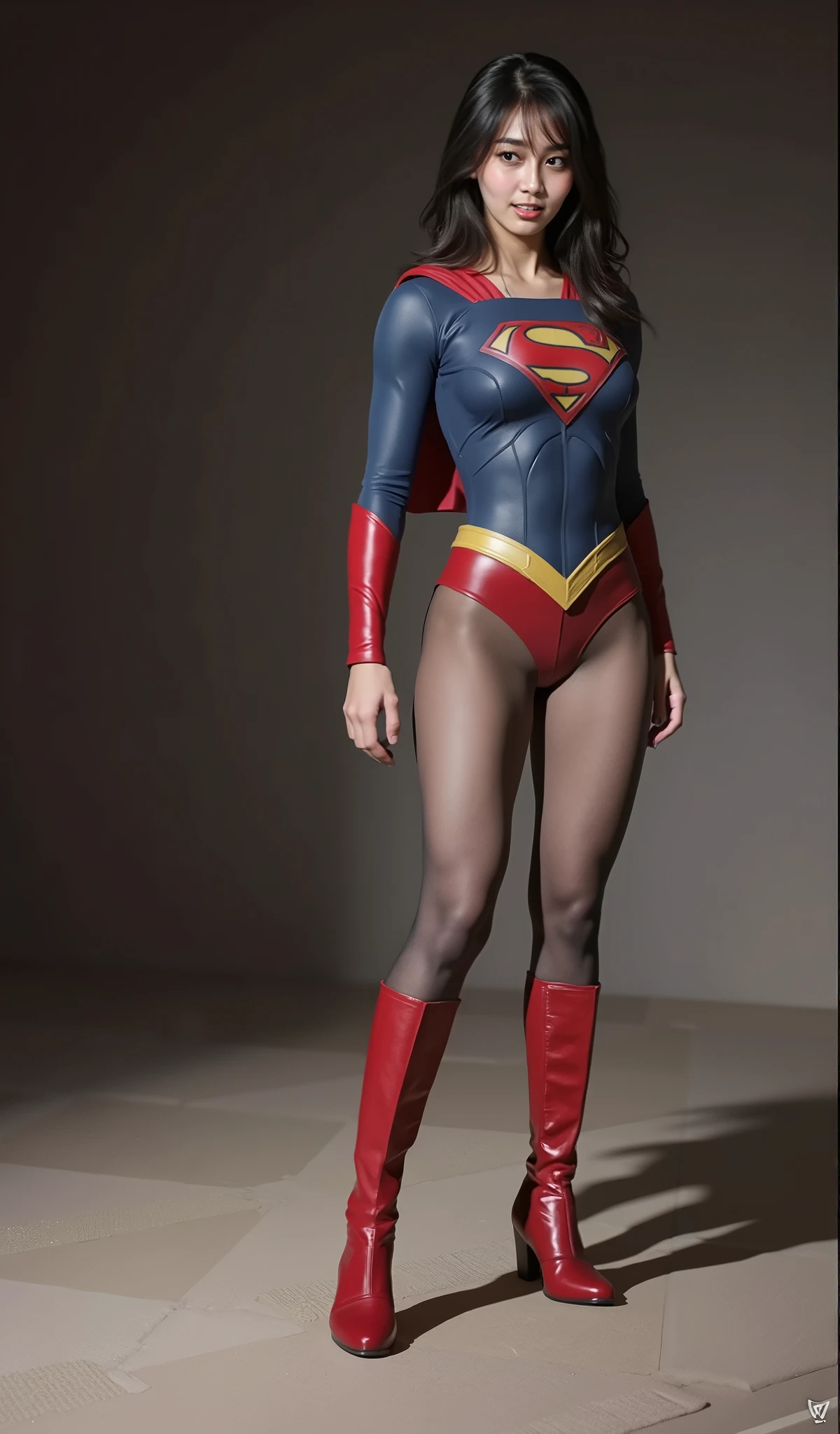 No background、(((Beautiful legs in black tights.)))、(((Legally express the beauty of your smile)))、((((Make the most of your original images)))、(((Body-hugging Supergirl costume)))、(((Supergirl Costume)))、(((Beautiful Hair)))、(((suffering)))、(((Please wear black tights....、Wear red boots)))、((Best image quality、8K))、((Highest quality、8K、masterpiece:1.3))、(((Preserve background )))、Sharp focus:1.2、Beautiful woman with perfect figure:1.4、Slim Abs:1.2、Wet body:1.5、Highly detailed face and skin texture、8K