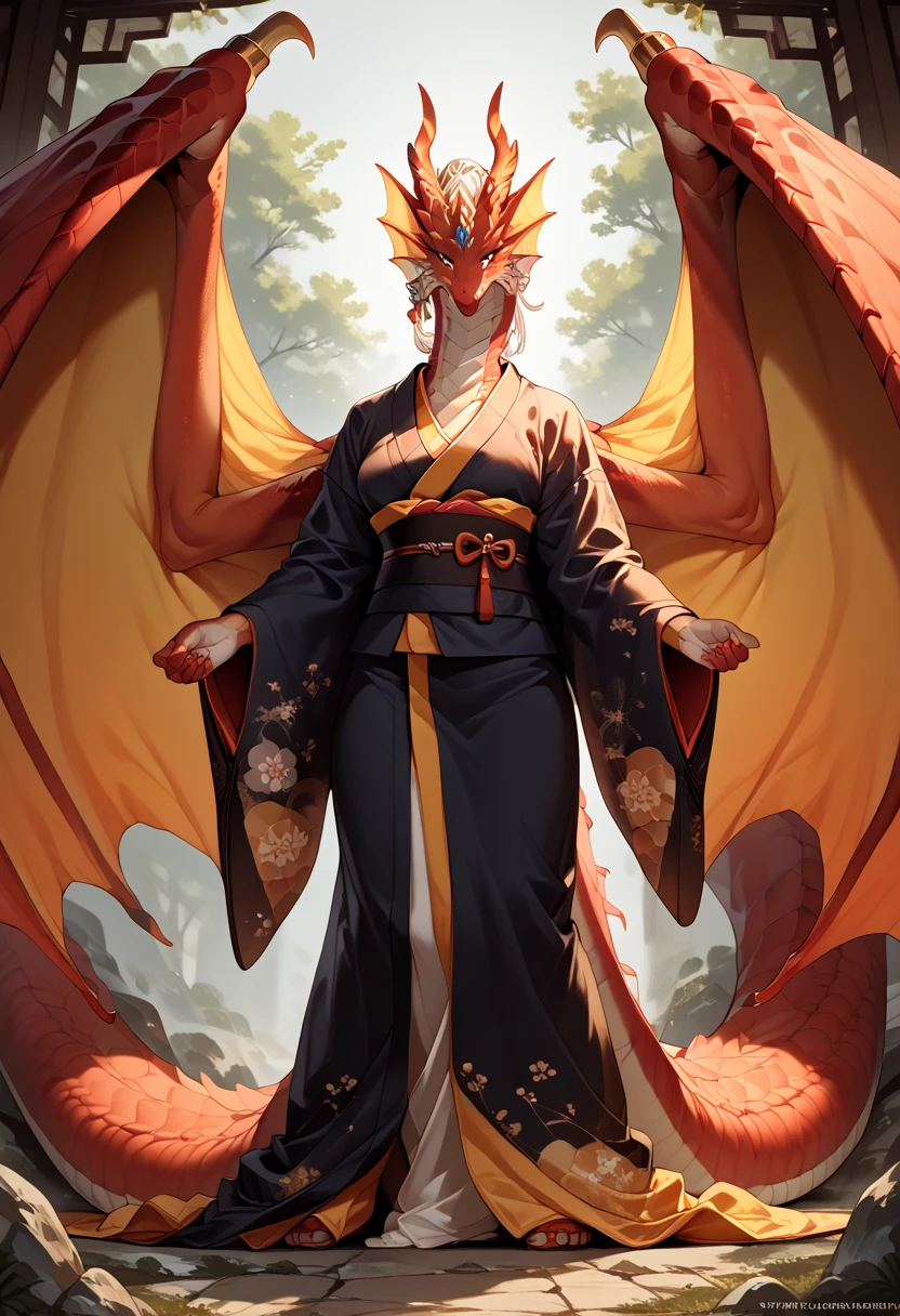 Full rein Dragon kind female huge wings and huge tail full body dragon. Kimono
