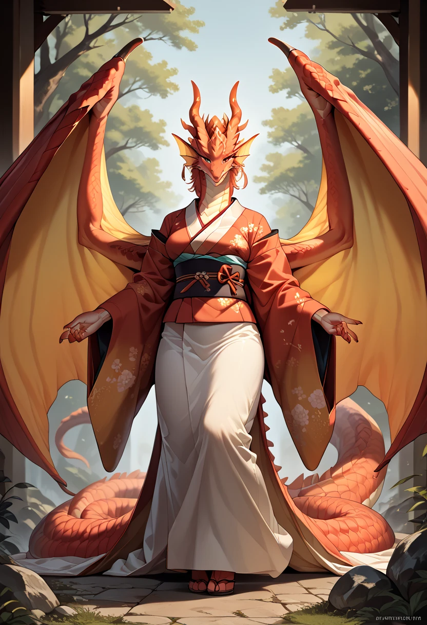 Full rein Dragon kind female huge wings and huge tail full body dragon. Kimono
