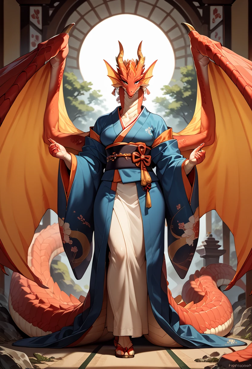 Full rein Dragon kind female huge wings and huge tail full body dragon. Kimono
