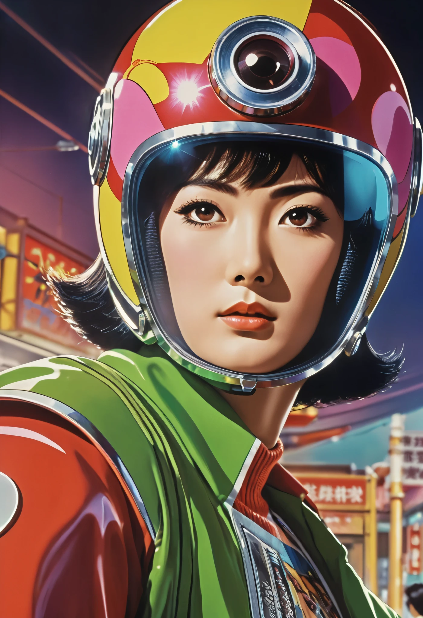  Manga characters,    1970's comic art   ,    1970's Japanese TV    show monster, detailed    Digital Paint,    bright color,    dynamic composition   , Dramatic lighting,    vintage aesthetics      , ( top quality,4K,8k,     high definition   ,masterpiece:1.2),  {{more}} ,(   realistic   ,photo   realistic   ,photo-   realistic   :1.37),   Extremely Detailed Eyes and Faces  ,   has long eyelashes,  Beautifully Drawn   ,   dynamic composition   ,Dramatic lighting,   bright color,   retro anime style poster 、  retro futuristic   ,1960s anime   ,   1970's Japanese TV   ,  Tosbraya Productions ,   masked rider style  ,  SFX Transformation Hero  , Manga art,   Digital Paint