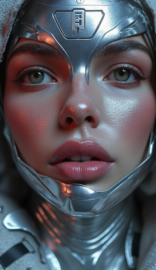 ((top-quality)), ((​masterpiece)), (detaileds:1.4), 3D, Beautiful Cyberpunk Woman Image,HDR(HighDynamicRange),Ray traching,NVIDIA RTX,Hyper-Resolution,Unreal 5,sub-surface Scattering,PBR Texturing,Postprocess,Anisotropy Filtering,depth of fields,Maximum clarity and sharpness,multi-layer texture,Albedo and specular maps,Surface Shading,Accurate simulation of light-material interactions,perfectly proportions,Octane Rendering,Two-tone lighting,Wide aperture,Low ISO,White Balance,thirds rule,8K RAW,Circuit Board AI,Silver Body、Metallic body