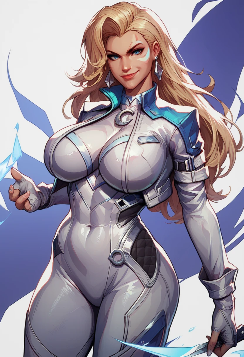 (huge breasts:1.2), score_9, score_8_up, score_7_up, score_6_up, expressiveh, dagger_rivals, 1girl, solo, cowboy shot, blonde hair, long hair, eyeliner, blue eyes, moon mark, earrings, from front, cropped jacket, bodysuit, white bodysuit, white clothes, fingerless gloves, blue details, looking at viewer, purple background, geometric shapes score_9, score_8,score_7, score_6,perfect quality, best quality, skin texture, 1girl, indoors, cowboy shot,,seductive,dynamic pose, gotonai_dagger,blonde,jacket, bodysuit, face tattoo,smile,looking at viewer, smirk,dynamic pose:1.2, (white background, simple background:1.3)
