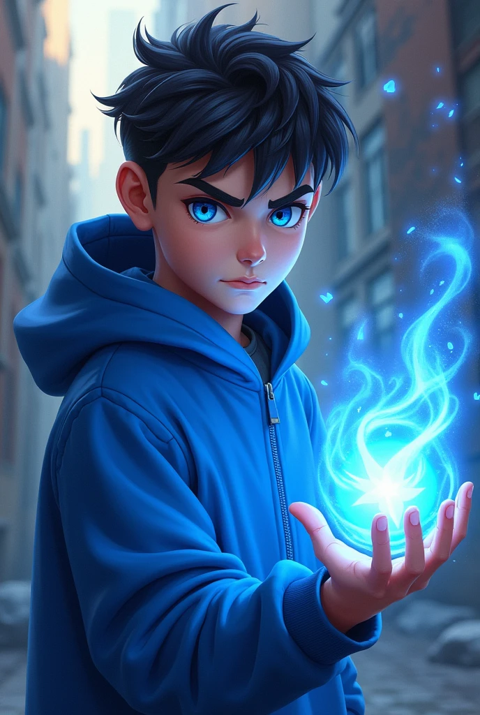 a young real teenage age . 19 Malaysia Indonesia.(Blue eyes) Glowing eyes. Anger face. Open mouth. . wearing an (navy blue white ) zip-up shirt, (nay blue white) navy blue cap with small logo (tornado) logo. Enger face . Dramatic.navy blue hoodie., detailed face, cinematic lighting, dramatic atmosphere,. Winter day. vibrant colors, 8k, high quality, photorealistic. Hero suit. Wind come from his hand. Glowing white wind element from hand, tornado everywhere . Glowing hand lightblue .navy blue , wind logo design . Very strong. Future design dress. Very epic. Very cool background.. dark sky. Very strong. Tornadastorm . Wind very strong . Flying dry leave everywhere.. wind ball sharp shape power from hand .rasengan .