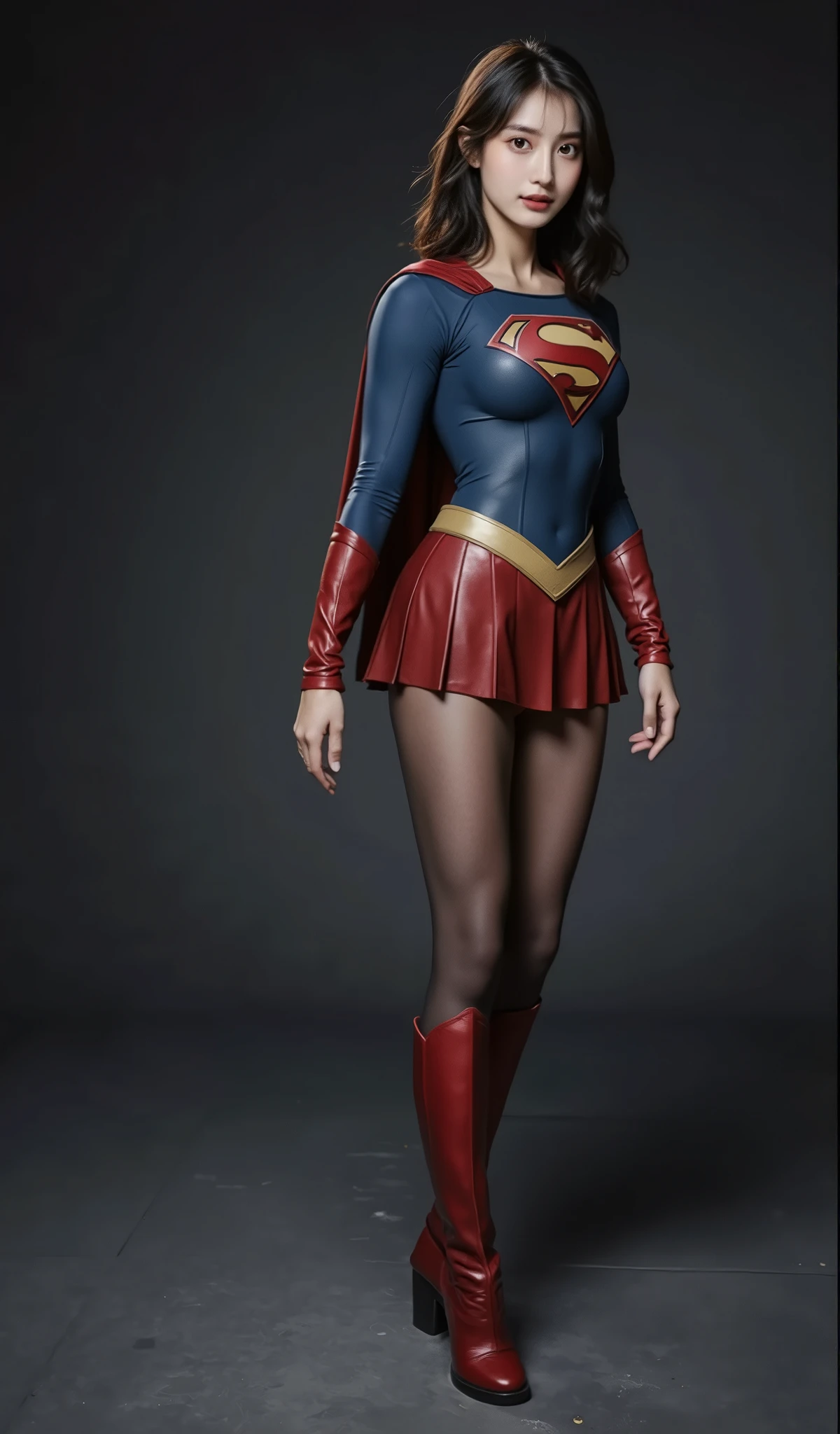 No background、(((Beautiful short haircut)))、(((Beautiful legs in black tights.)))、(((Legally express the beauty of your smile)))、((((Make the most of your original images)))、(((体にぴったりフィットするSupergirl Costume)))、(((Supergirl Costume)))、(((short and beautiful hair)))、(((suffering)))、(((Please wear black tights....、Wear red boots)))、((Best image quality、8k))、((Highest quality、8k、masterpiece:1.3))、(((Preserve background )))、Sharp focus:1.2、Beautiful woman with perfect figure:1.4、Slim Abs:1.2、Wet body:1.5、Highly detailed face and skin texture、8k