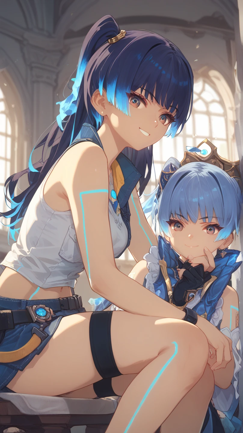 Master piece, high Quality, sena, smile, blue hair,