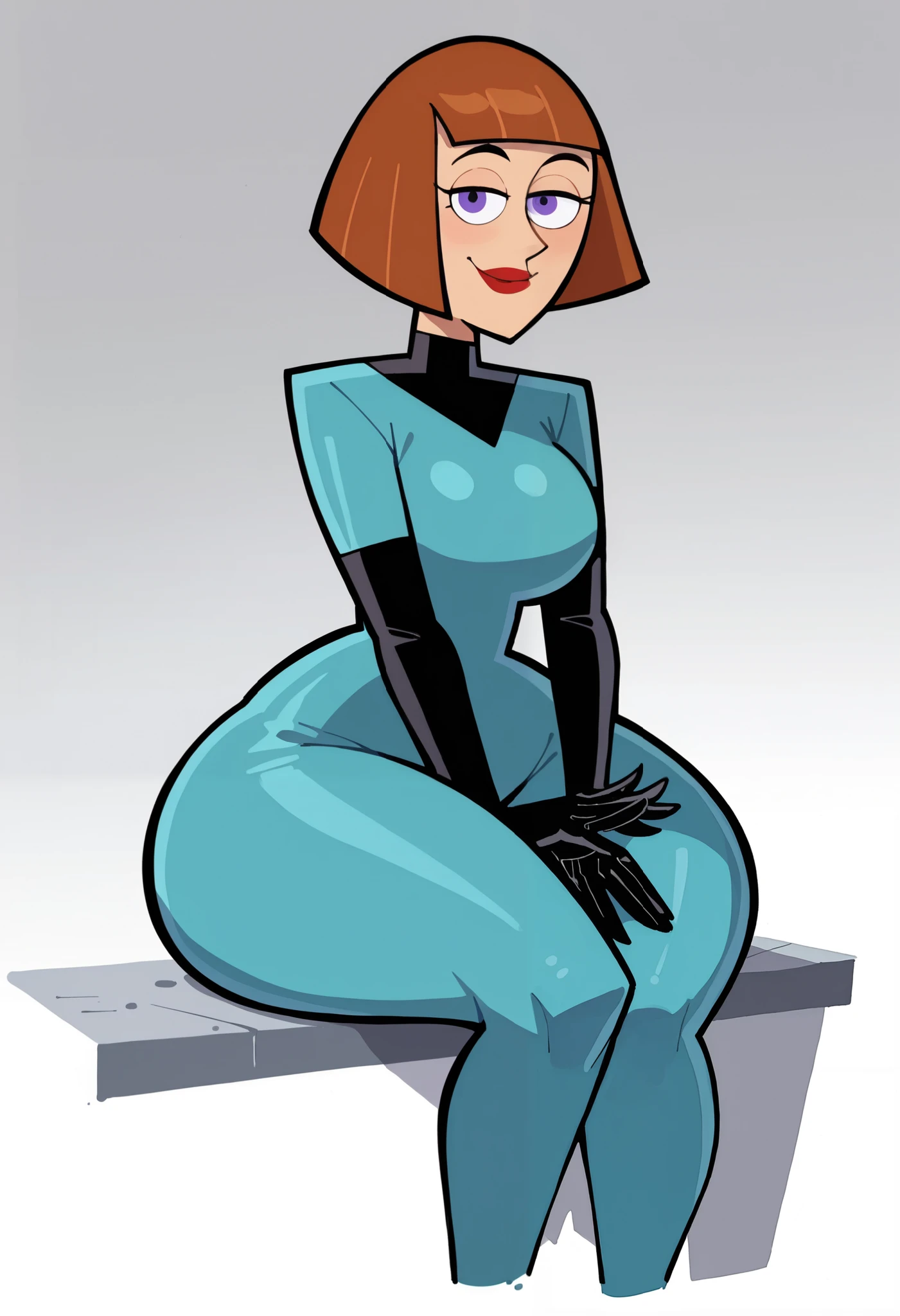 Danny Phantom, 1 girl, amity park, orange hair, large breasts, big ass, looking at viwer, pov, arrogant, latex bodysuit, tease