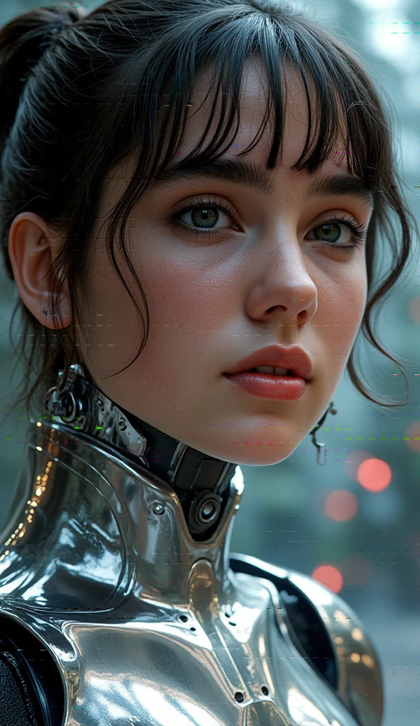 ((top-quality)), ((​masterpiece)), (detaileds:1.4), 3D, Beautiful Cyberpunk Woman Image,HDR(HighDynamicRange),Ray traching,NVIDIA RTX,Hyper-Resolution,Unreal 5,sub-surface Scattering,PBR Texturing,Postprocess,Anisotropy Filtering,depth of fields,Maximum clarity and sharpness,multi-layer texture,Albedo and specular maps,Surface Shading,Accurate simulation of light-material interactions,perfectly proportions,Octane Rendering,Two-tone lighting,Wide aperture,Low ISO,White Balance,thirds rule,8K RAW,Circuit Board AI,Silver Body、Metallic body