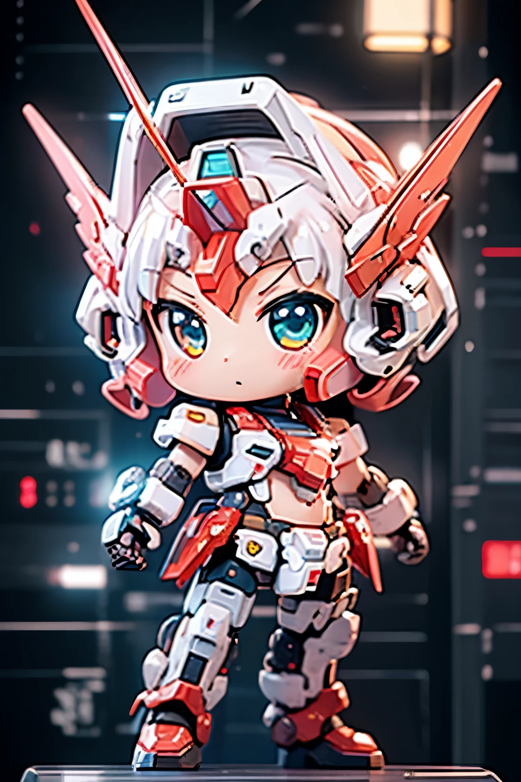 masterpiece,  top quality,    very detailed bust,    anime style  ,new century _Gundam，Chibi，   young girl，baby face， short， toddler figure ， combat uniform with arms crossed with both hands， bikini，