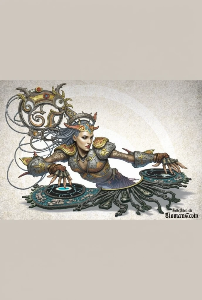 realistic high-resolution photograph of a young Mexican woman of incomparable Latin beauty , sexy gothic lace and leather clothing , with chains, Peaks and jewels , dark hair touched with silver , jaguar warrior Tezcatlipoca , behind her a giant robot , synthetic and rounded shapes inspired by an Atlantean Toltec warrior from Tula as guardian, rusty black metallic armor , Toltec and Aztec ornaments , destroyed parts , ruined graffiti armor , in the style of Ashley Wood , with weapons, chimalli and macahuitl on her hands , Feather helmet , illustrator style Racrifi . In an apocalyptic Mexico City destroyed , the angel of independence fallen with fire and fallen buildings and Aztec pyramids , at sunset , orange sky, atmósfera lugubrious, lugubrious, Dark. Robot Atlante de Tula .
