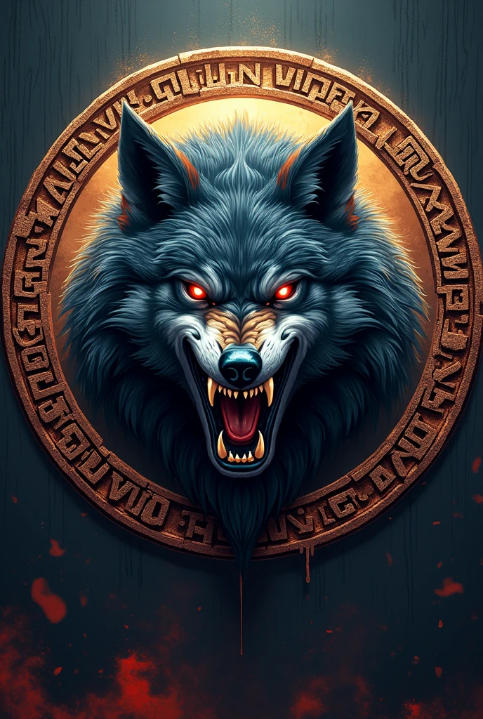 Circular image for a tcg , that has a wolf in the center and says "TEAM AlFa " around , logo that has a Viking rune-like writing style and the background is shaded.
I want the wolf to look angrier and angrier