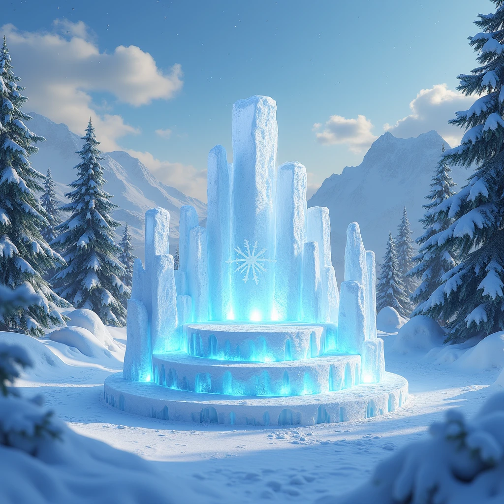 snowy scene with a frozen tree and a fountain in the middle, icey tundra background, winter concept art, frostbite 3 rendered, winter scene fantasy, crystalline skin, disney splash art, swirling scene, odin's stone arena background, surreal frozen landscape, crystal forest, concept art magical highlight, stunning arcanum backdrop, magical background, magical battlefield backround