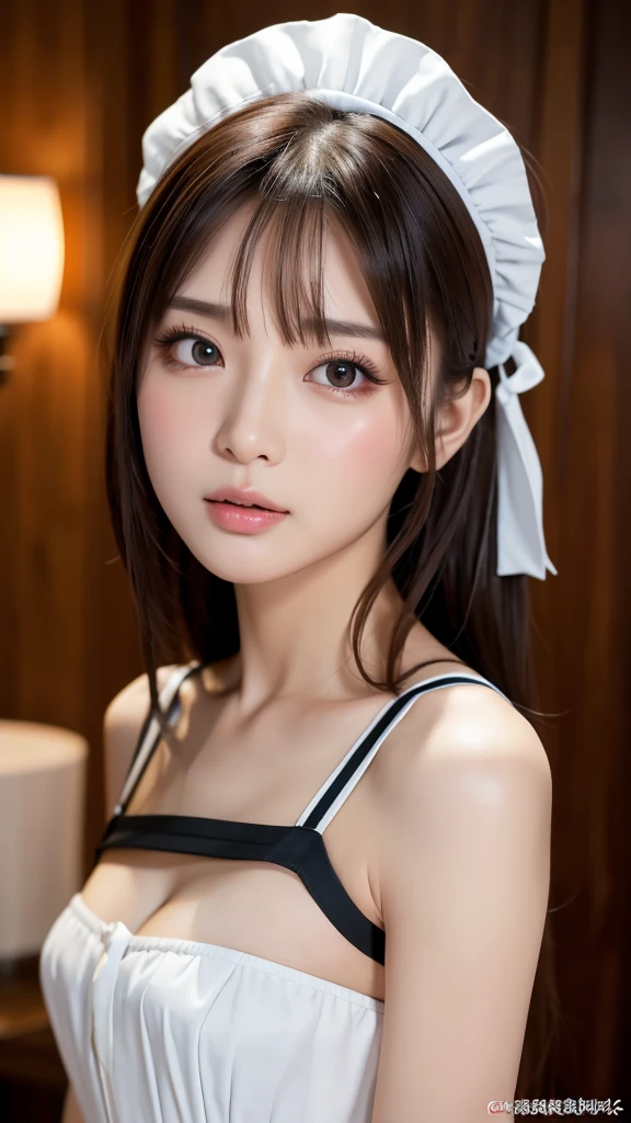超A high resolution、​masterpiece、top-quality、
extra detailed face、A detailed eye、Very complex and、perfect glossy shiny skins、Perfect litthing、Detailed Lighting、Dramatic shadows、Ray Tracing、
1 girl in、The upper part of the body、maid costume,Akiba maid caffe,　looking at the viewers、