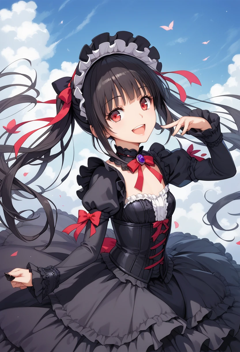 masterpiece, best quality, score_9, score_8_up, source_anime, girl, (petite), smile, open mouth, fantasy, gothic lolita,