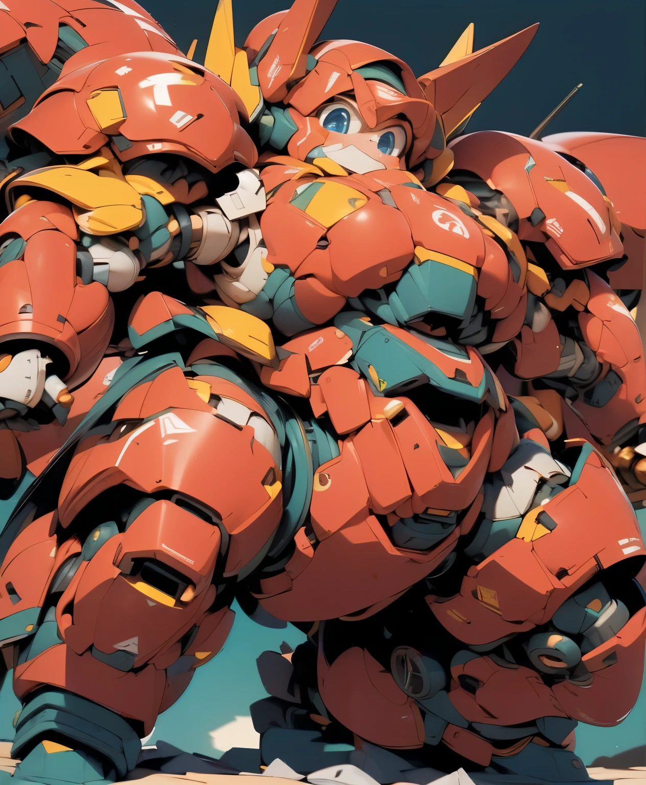 (((1 chibi girl in large robot costume, equip helmet))), ((ssmile)), (black hair), (chibi), (bulky:1.8), (((helmet))), large cute face, (((looking down:1.5))), mechanical parts, ((mechanical wings)), (full armor:1.8), (mecha armor:1.8), (shoulder guards:1.2),(huger arms), ((mechanical arms:1.5)), (huger body:1.8), (heavy equipment:1.6), (from below), robot joints, becoming a mecha, mecha, (RARS), (HRS), ROBOTANIMESTYLE, BJ_Cute_Mech,cute, girl BREAK ((masterpiece)), vibrant colors, 8k, best quality, ultra detailed illustration, ((best quality)), ((high resolution)), flawless skin textures, shiny oiled skin, extremely detailed anime eyes , extreme light and shadow