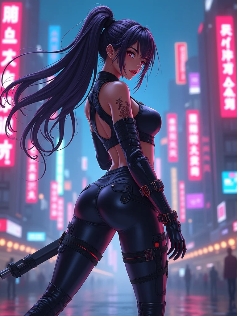 ff Tifa,best qualtiy,tmasterpiece,超高分辨率,(fidelity:1.4),RAW photogr,1girl,long leges,deep shading,under rain,cyberpunk backgrouns --auto
