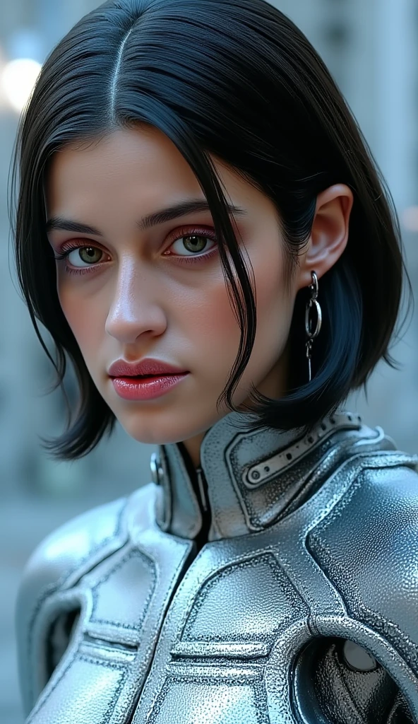 ((top-quality)), ((​masterpiece)), (detaileds:1.4), 3D, Beautiful Cyberpunk Woman Image,HDR(HighDynamicRange),Ray traching,NVIDIA RTX,Hyper-Resolution,Unreal 5,sub-surface Scattering,PBR Texturing,Postprocess,Anisotropy Filtering,depth of fields,Maximum clarity and sharpness,multi-layer texture,Albedo and specular maps,Surface Shading,Accurate simulation of light-material interactions,perfectly proportions,Octane Rendering,Two-tone lighting,Wide aperture,Low ISO,White Balance,thirds rule,8K RAW,Circuit Board AI,Silver Body、Metallic body