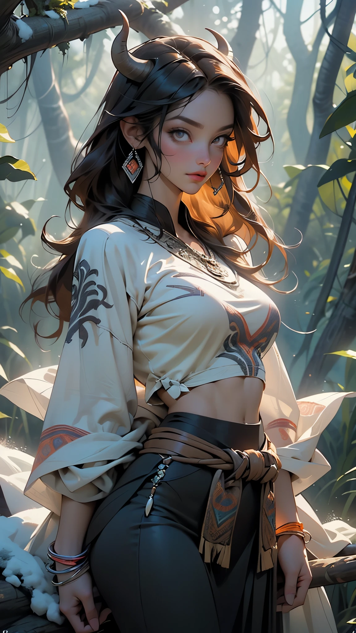 Girl in the forest, realistic face bodybuilder girl. Big cheat. Big  hot .  fat