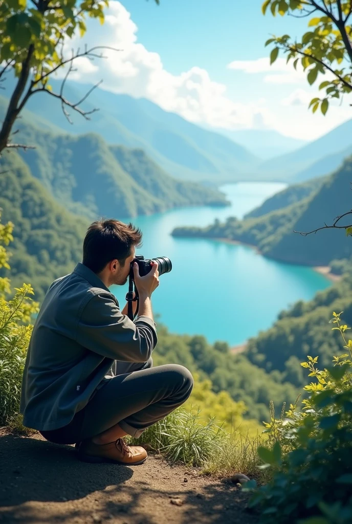 **Photographer with model Take photos of the model together with nature on the mountaintop. At Khao Daeng National Park, Thailand, below is a sea of sunrise. --ar 16:9 --s 750 --v 6.0 --style raw** - (fast)