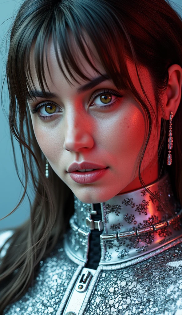 ((top-quality)), ((​masterpiece)), (detaileds:1.4), 3D, Beautiful Cyberpunk Woman Image,HDR(HighDynamicRange),Ray traching,NVIDIA RTX,Hyper-Resolution,Unreal 5,sub-surface Scattering,PBR Texturing,Postprocess,Anisotropy Filtering,depth of fields,Maximum clarity and sharpness,multi-layer texture,Albedo and specular maps,Surface Shading,Accurate simulation of light-material interactions,perfectly proportions,Octane Rendering,Two-tone lighting,Wide aperture,Low ISO,White Balance,thirds rule,8K RAW,Circuit Board AI,Silver Body、Metallic body