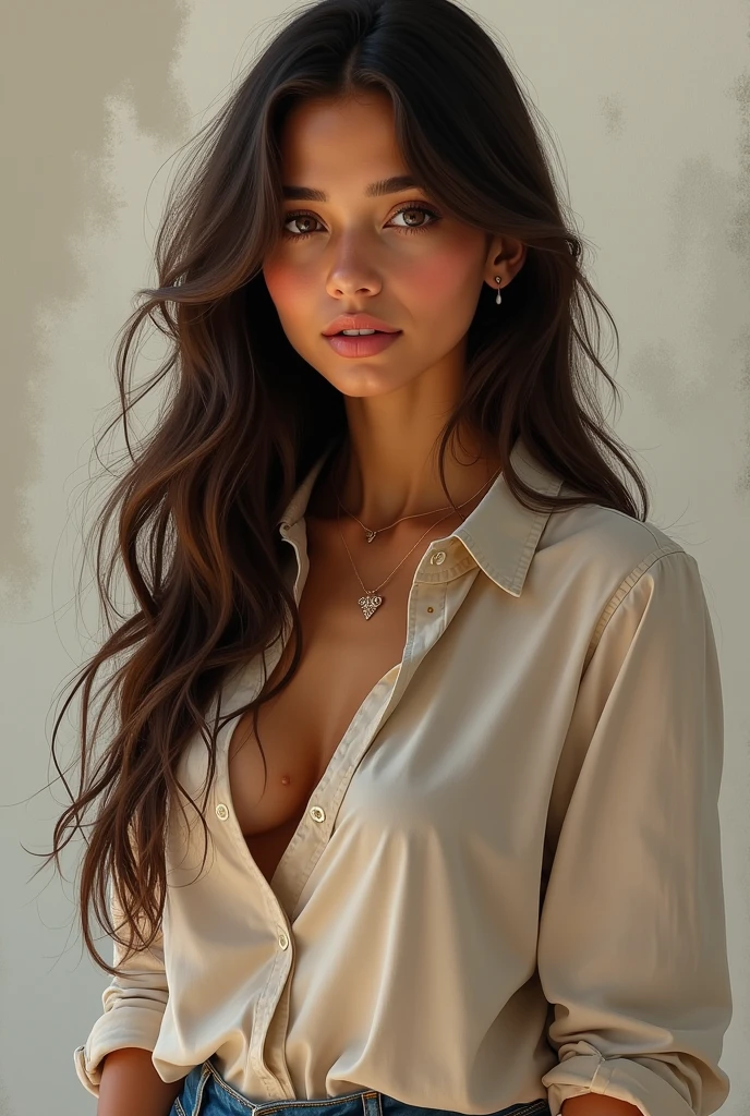 White shirt long hair beauty