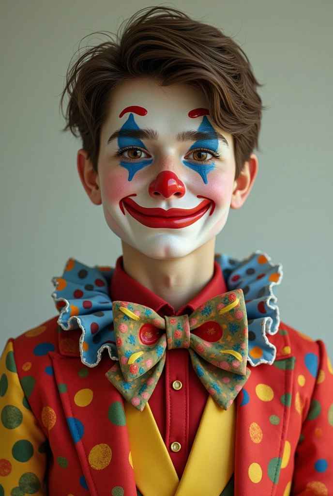 I need a female doll, dressed and made up like a clown, she would have medium brown hair And a boy dressed as a magician with a top hat he would also have brown hair, I want him just like a magician, no clown makeup on the boy And the two of them would be kissing