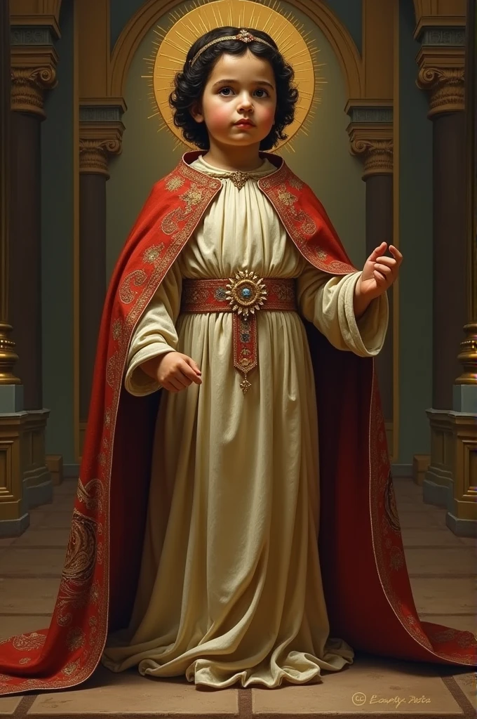 a boy with brown hair, Brown eyes and white skin dressed as a priest