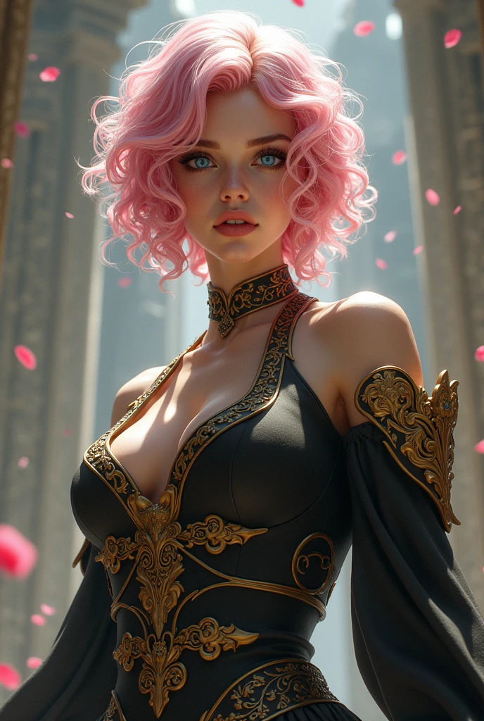 exquisite short pink hair and piercing eyes, (best quality,3D rendering,high-res:1.2), (intricate, detailed, elaborate), (decorative, ornate) cinematic lighting, (realistic, dramatic, atmospheric:1.37), (vibrant, vivid) colors