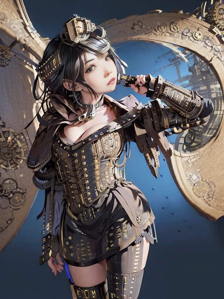 1mechanical girl,((ultra realistic details)), portrait, global illumination, shadows, octane render, 8k, ultra sharp,metal,intricate, ornaments detailed, cold colors, egypician detail, highly intricate details, realistic light, trending on cgsociety, glowing eyes, facing camera, neon details, machanical limbs,blood vessels connected to tubes,mechanical vertebra attaching to back,mechanical cervial attaching to neck,sitting,wires and cables connecting to head, Big boobs
