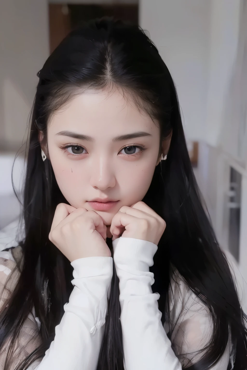 Top Quality, Masterpiece, Ultra High Resolution, (Photorealistic: 1.4), Raw Photo, 1 Girl, Black Hair, Glossy Skin, (((Ultra Realistic Details)), Portrait, Global Illumination, Shadows, Octane Rendering, 8K, Ultra Sharp, Intricate Ornaments Details, realistic skin, sweat effect,very intricate detail, realistic light, CGSoation trend,