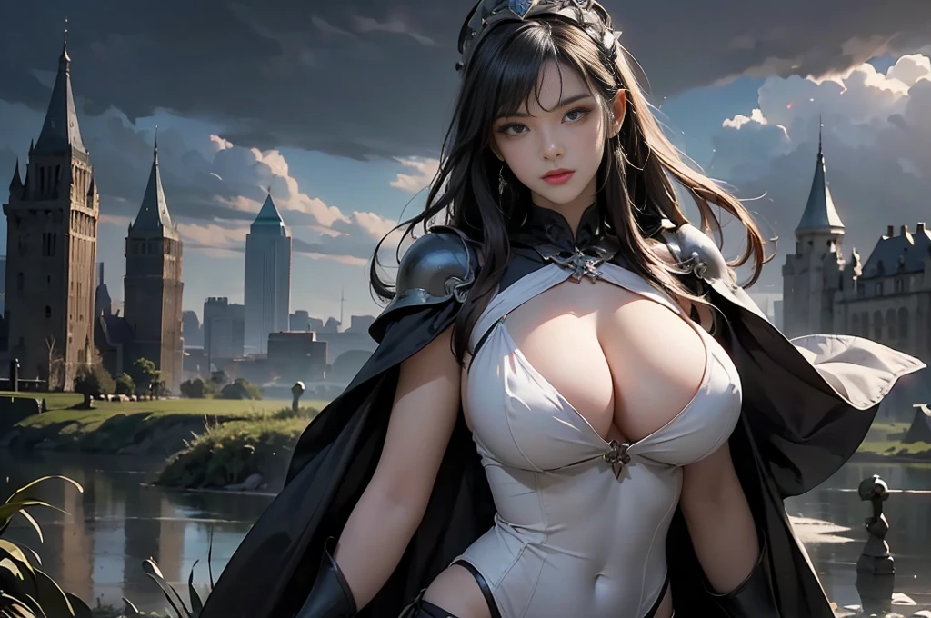 ((Masterpiece, top quality, high resolution, highly detailed CG unified 8K wallpaper)), (huge stunning goddess shot, very hot and sexy, jaw-dropping beauty, perfect proportions, beautiful body, slim body beauty:1.3), (Dark Tower, dynamic composition), Dark Tower, An eerie tower stands in the middle of the swamp. Black mist swirls around the tower. Countless tentacles wriggle in the swamp. Black clouds hang high in the sky. The princess knight is about to embark on her final battle.