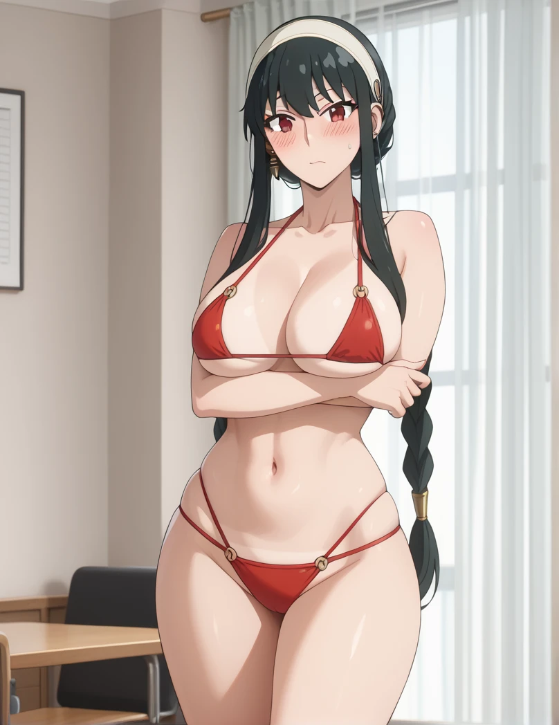  source  _animated,  Label 1 ,  Label2 ,   最      HIGH QUALITY    ,          HIGH QUALITY  ,          details ,   （（     Yor Briar (Spy x Family)  ,     :5）） ,playa、    big breasts, Brown-haired,     very long hair ,   twin braids ,   sexy micro bikini, marked bikini,8k,    Kampala    ,  strong ,    professional quality   ,      Perfect contrast    , 1 Women, 1 person,  A girl,   black hair,  full light ,         anatomically precise    ,  big breasts,   thin hip  ,    pronounced waist ,      huge ass      ,  官能的なWomen, Women, maternal,   blush,  tanning bikini line 、　The other side is more pequeña、 small 、　 Crossed arm　head on, standing,  full body, ángulo head on　 telephoto lens screen , sexy, Sensual.
