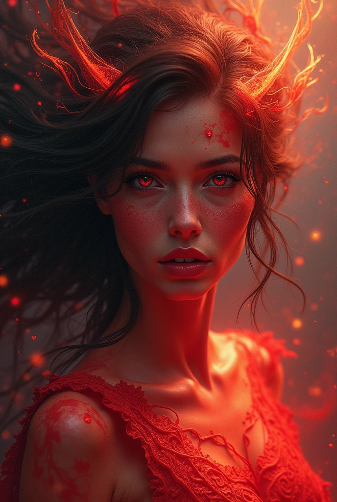 A woman with red skin