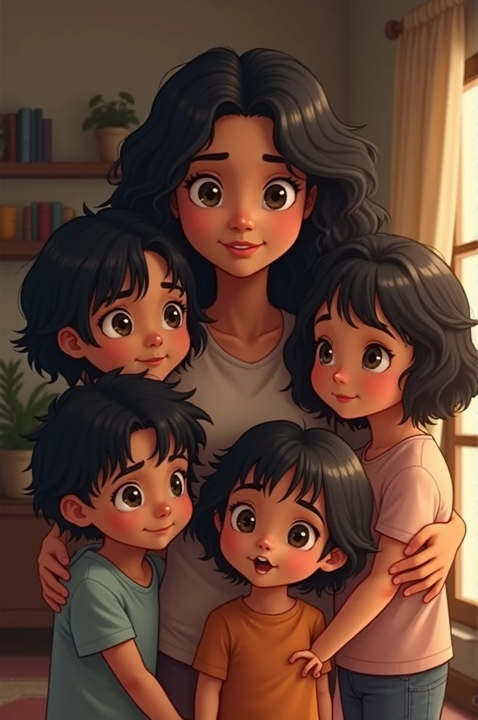 Mexican single mother with one girl and two boys 